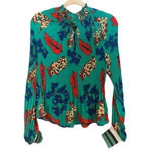 Women's Anthropologie Belle Vere Floral Pleated Long‎ Sleeve Blouse Size L/XL